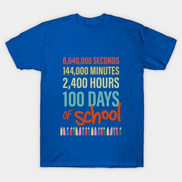 100 Days of School, Hours, Minutes and Seconds with Crayons T-Shirt by BasicallyBeachy